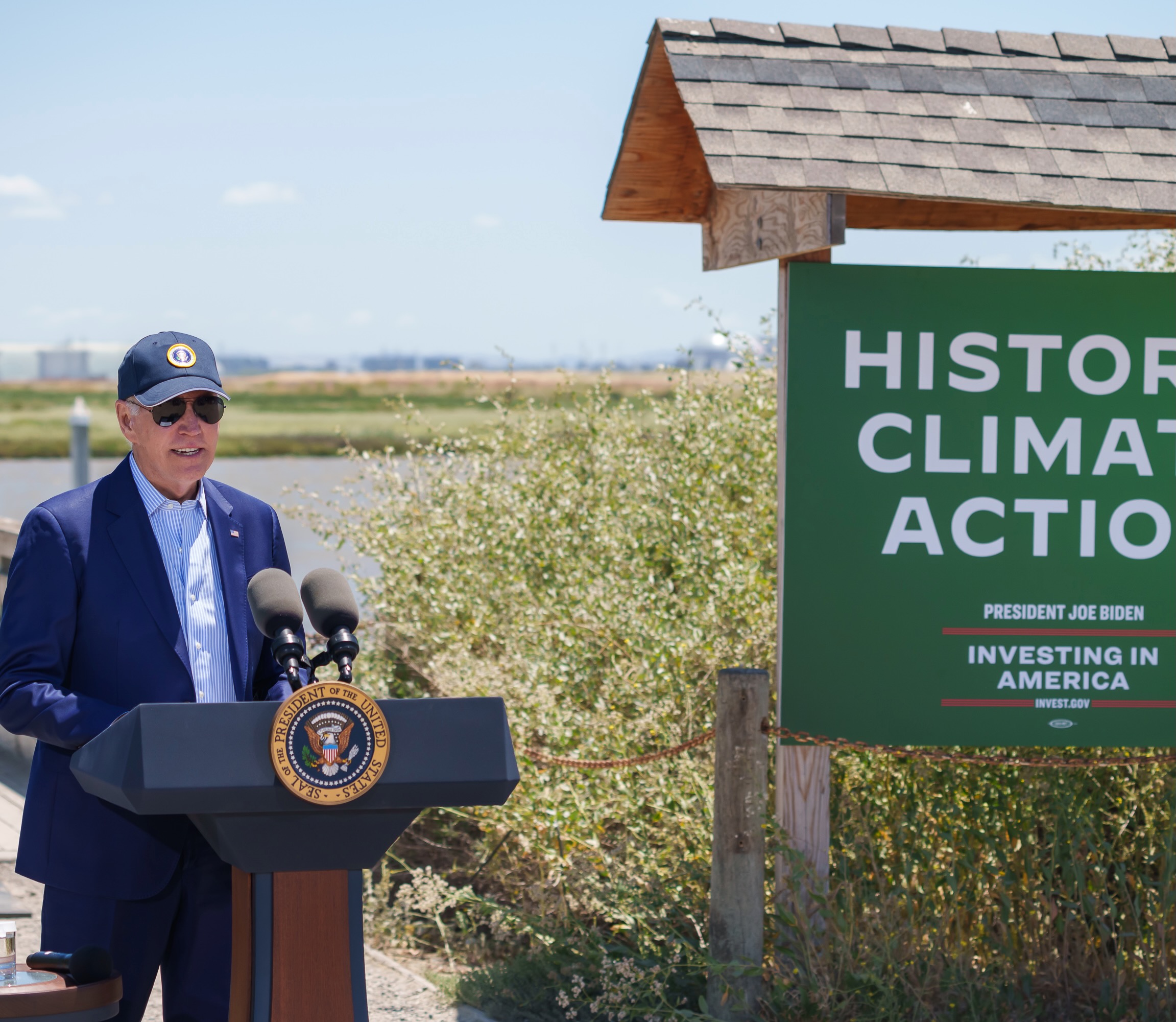 President Joe Biden delivers remarks on climate resilience and his Administration’s efforts to create clean energy jobs, Monday, June 19, 2023, at Baylands Nature Preserve in Palo Alto, California.