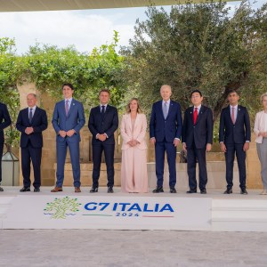 President Joe Biden participates in a family photo for the G7 Summit 2024, Thursday, June 13, 2024, at Borgo Egnazia in Apulia, Italy.