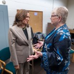 Vice President Kamala Harris greets Judith ‘Judy’ Aiken, a retired nurse, backstage at a Medicare prescription drug announcement event, Thursday, August 15, 2024, in Largo, Maryland. (Official White House Photo by Lawrence Jackson)